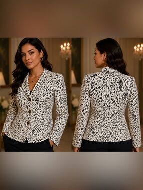 Lafayette 148 New York Black & White Dalmatian-Print Tailored Blazer